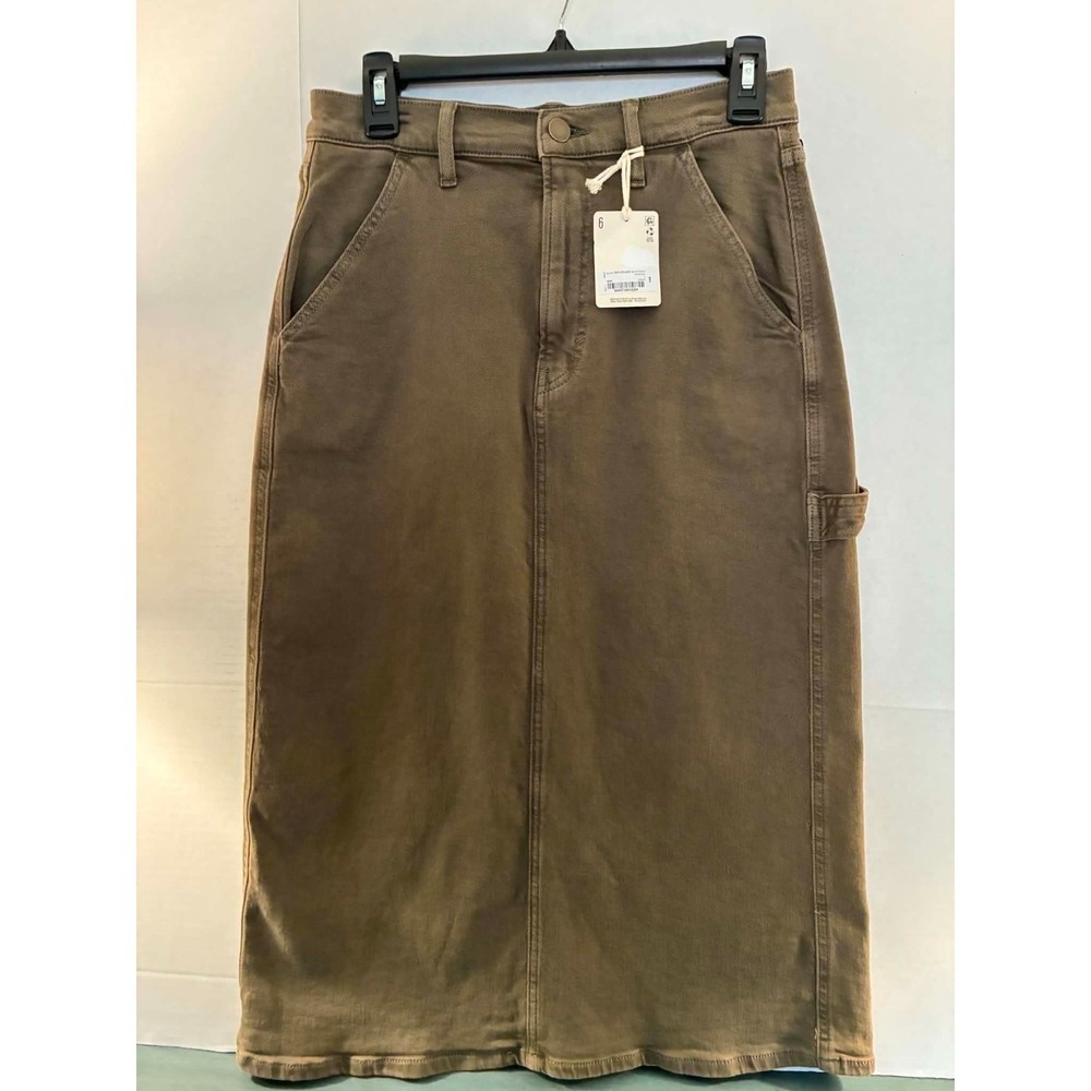 a.n.a Womens Midi Skirt Size 6 Brown Utility Cargo Cotton Stretch Boho